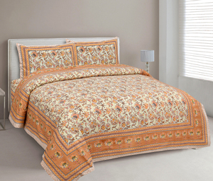 Drap plat en coton imprimé de Jaipur, 200 fils, toutes saisons, écologique, doux pour la peau, taille complète - Product Image 1