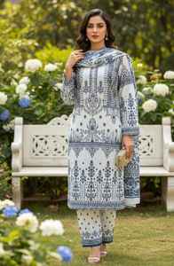 Trajes de verano listos para usar de Faisalabad: Conjuntos de lino listos para usar para mujer, ropa de diseñador de verano, trajes de lino listos para usar, shalwar kameez para damas. - Product Image 4