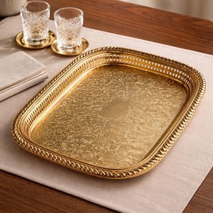 Plateau de service décoratif en métal pour centre de table de mariage, vaisselle de restauration hôtelière, fournisseur en gros, exportation Inde - Product Image 4