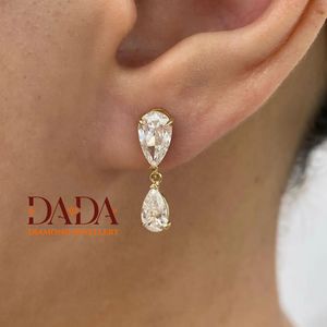 Sparkling Oval Heart Emerald Cut Lab Grown <b>Diamond</b> Drop Stud <b>Dangle</b> <b>Earrings</b> Yellow Gold Rhodium Plated IGI Certified Trendy - Product Image 1