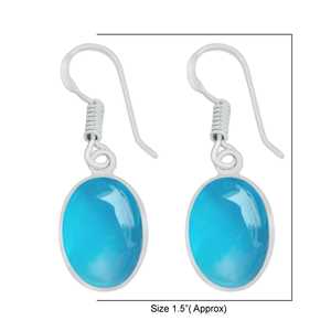 Pendientes Colgantes de Plata de Ley S925 de Lujo con Gema de Calcedonia Azul, Engaste de Bisel Plateado, Bonito Regalo para Mujeres, Fiestas - Product Image 3