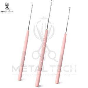 Professional Hair Extension Pulling <b>Needle</b> Tool, Pink Color Stainless Steel Anti Slip Handle Micro Ring Loop <b>Threader</b> Set - Product Image 2