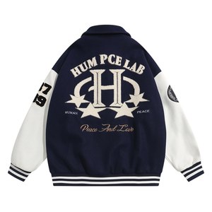 Human Peace Lab Unisex Varsity <b>Jacket</b> Streetwear Winter Wool Blend Quick Dry Embroidered <b>Stars</b> Front Customizable Stand Collar - Product Image 2