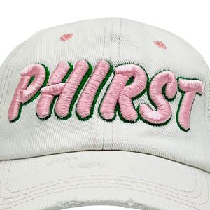 White Distressed Denim Baseball <b>Cap</b> with Pink Chenille Letter Patch Adjustable <b>Vintage</b> Casual Outdoor Fashion Unisex Hat Wear - Product Image 5