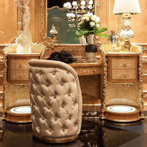 Luxury Artistic Mahogany Dressing <b>Table</b> with <b>Mirror</b> Glossy Mahogany Gold Accent <b>Vanity</b> Set Unique for Villa Hotel Interior - Product Image 2