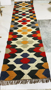 Tribal Boho Handwoven Wool Jute <b>Runner</b> <b>Rug</b> Geometric Kilim Carpet Rustic Farmhouse Floor Decor for Hallway Bedroom Living Room - Product Image 6