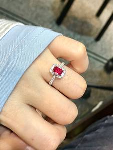 Unisex Emerald Cut Natural Stone <b>Ring</b> Diamond Halo Pave Band Prong Setting 18K Solid Gold Silver Plated Engagement Fine Jewelry - Product Image 1