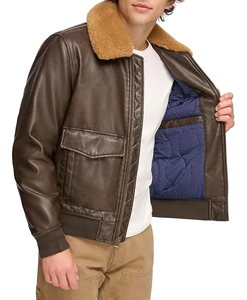 Blouson aviateur en cuir véritable marron pour homme avec col en peau de mouton, blouson de pilote vintage en peau d'agneau de qualité supérieure - Product Image 3