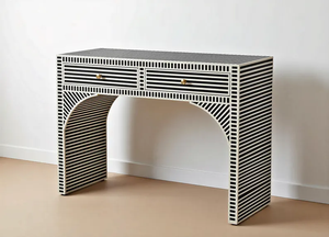 Striped Bone Inlay Console - <b>Wood</b> Console <b>Table</b> - Moroccan Entryway <b>table</b> - Product Image 2