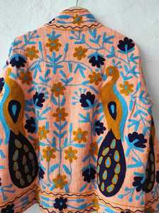 Prairie Chic Hand Embroidered Eco-Friendly <b>Quilted</b> Canvas Button Floral <b>Pattern</b> O-Neck Full Sleeve Winter Autumn Women's <b>Jacket</b> - Product Image 4