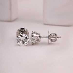 Pendientes solitarios de moissanita con corte redondo, plata de ley 925, regalo fino para mujer, regalo de compromiso para pareja - Product Image 3