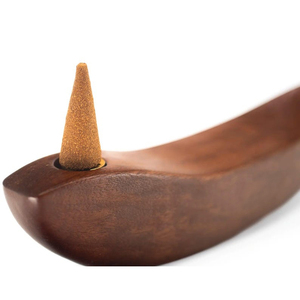 Quemador de incienso de madera hecho a mano con forma de barco, doble uso para varillas y conos, elegante quemador de madera natural para el hogar zen, yoga y decoración. - Product Image 3