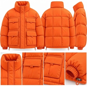 Unisex Orange Color Puffer Jacket Quilted Winter <b>Stand</b> Collar <b>Coat</b> Zip Up Outdoor Streetwear Custom Private Label OEM ODM - Product Image 3