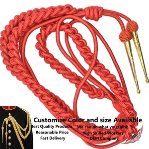 Aiguillette d'uniforme rouge et dorée, cordon métallique rouge et doré, aiguillette britannique, cordon métallique tressé doré avec laiton - Product Image 6