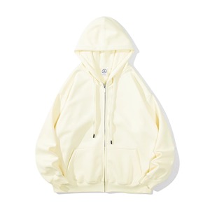 Sudadera con capucha y cremallera para hombre, de color liso, corte oversize, de algodón polar, informal, para otoño, manga regular, teñido liso, de punto. - Product Image 2