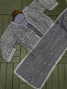 Nouvelle veste de fête traditionnelle pour femmes, super tendance, avec broderie de sari pour Diwali/mariage - Product Image 6