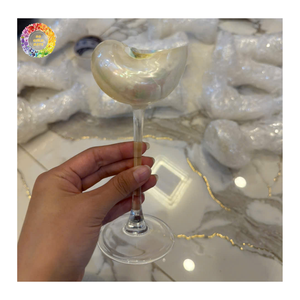 <b>Crystal</b> <b>Glass</b> Heart Shape Mug With Stem Transparent Glam Design For Party Decor, Elegant Natural Shell Wine <b>Glasses</b> for Wedding - Product Image 1