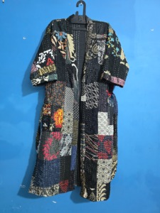Veste Kantha faite main, Kimono japonais, Robe de plage bohème, Manteau ceinturé, Printemps-Été, Décontracté, Patchs en soie, Respirant, Séchage rapide - Product Image 5