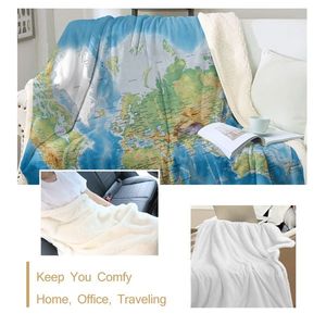 Couverture en polaire Sherpa imprimée avec carte du monde 3D moderne bleu marine, 50*60 pouces, douce, motif abstrait avec monuments - Product Image 4