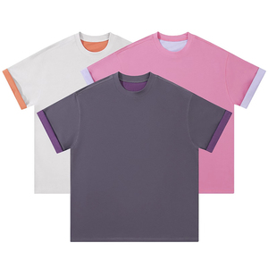 Camiseta Extra Grande de Fabricación Personalizada OEM, Camiseta de Doble Color con Cuello Redondo y Contraste de Color - Product Image 6
