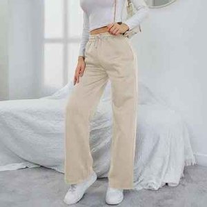 Pantalones Anchos de Cintura Alta para Mujer, Estilo Casual de Otoño, Color Sólido, Corte Holgado, Largos, Cintura Elástica, Fibra de Bambú y Algodón Transpirable - Product Image 1