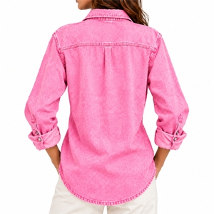 Camisa vaquera clásica de manga larga para mujer, con botones frontales, estampado clásico, ajuste holgado, top informal de primavera para mujer - Product Image 2