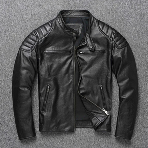 Veste en cuir PU unisexe formelle, col montant en cuir de vachette de qualité supérieure, style motard, printemps automne hiver, grandes tailles - Product Image 3
