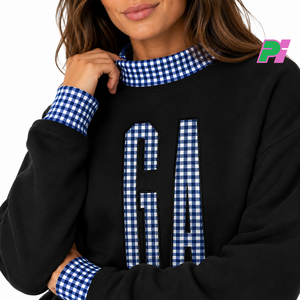 Sweat-shirt personnalisé à col montant motif État de Géorgie avec lettrage à carreaux écossais, imprimé sur le devant, bordure côtelée, écologique, vêtement d'hiver GA - Product Image 6