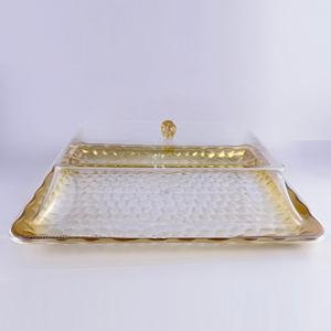 Plateau de service rectangulaire doré en acrylique avec couvercle - Product Image 2