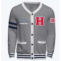 Cardigan universitaire personnalisé noir, rouge et blanc avec texte HU 18, style vintage, manches longues, tricoté pour femme