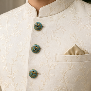 Botones de Lujo Personalizados de Latón con Esmalte Azul Turquesa, Motivo de Dos Pájaros y Hojas, Botón Metálico para Blazer, Sherwani y Traje de Hombre - Product Image 2