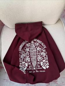 Sweat-shirt à capuche marron avec imprimé planche de surf au dos, unisexe, décontracté, pour l'été - Product Image 1