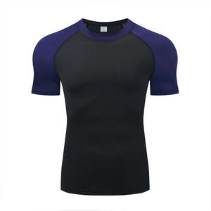 Unisex Short Sleeve Rash Guard <b>Black</b> Yellow Color Blocked Quick Dry <b>Compression</b> Sport <b>Shirt</b> Adult Size Grappling Gear - Product Image 2