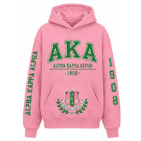 Sweat à capuche d'hiver brodé 100 % coton pour homme Alpha Kapa Alpha Sorority, motif rose et vert, coupe oversize décontractée