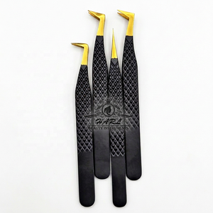 Ensemble de pinces à épiler professionnelles pour extensions de cils Black Gold, forme pointue à 90 degrés, acier inoxydable, longueur 10 cm, parfaites - Product Image 1