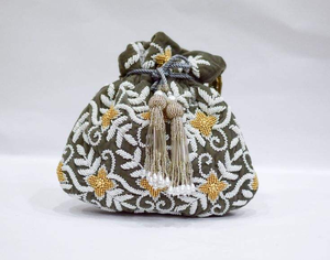 Sac potli brodé de luxe, fait main, indien, pour mariée, avec cordon de serrage - Product Image 1