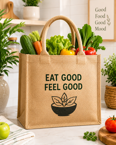 ถุงช้อปปิ้งผ้ากระสอบขนาดใหญ่พร้อมหูหิ้วสำหรับใส่ของชำ รุ่น Eat Good Feel Good - Product Image 1