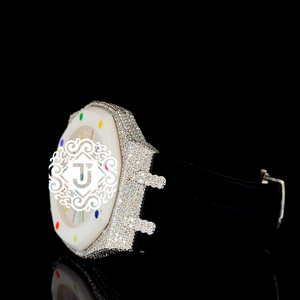 Unisex Brass Octagon Quartz <b>Watch</b> Rhinestone Bezel <b>Crystal</b> Dial Analog Display 42mm Bar Scale Diamond Accent Fashion Dress Style - Product Image 4