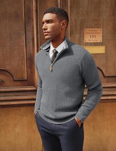 Men's Gray Quarter <b>Zip</b> Long Sleeve Knitted Casual <b>Shirt</b> Stand Collar Solid Color Autumn Wear - Product Image 4