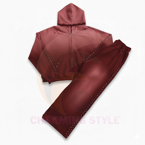 Ensemble de survêtement d'hiver personnalisé avec logo brodé appliqué, effet délavé à l'acide, style vintage, pantalon de survêtement ample et droit, 100% coton - Product Image 4
