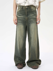 Pantalones Vaqueros de Mezclilla Lavada Estilo Vintage para Hombre, Modelo Fashion Pencil Whiskers - Product Image 2