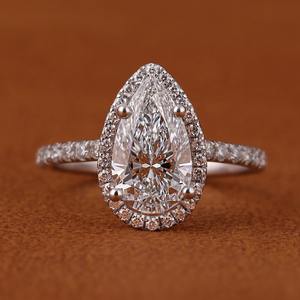 แหวนแต่งงานเพชรคุณภาพสูงทรงลูกแพร์ประดับเพชรแบบฮาโล ทอง 14K ดีไซน์คลาสสิค ฝังเพชรแบบพาเว่ สำหรับผู้หญิง ลดราคาพิเศษ - Product Image 1