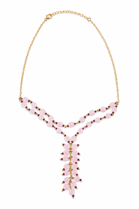 Custom Rhodium Plated <b>Necklace</b> Rose Quartz Bead <b>Ruby</b> Station Dual Layer Y Lariat Vine Cluster Drop Chain Women Luxury Gift - Product Image 3