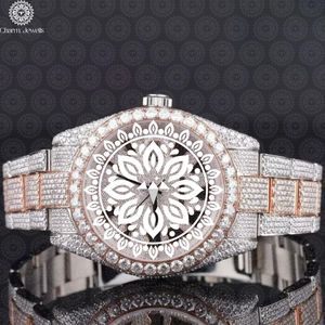 Charm Jewells Montre ronde de luxe en acier inoxydable pour femme, cadran analogique, cristal saphir, lunette en diamant, fermoir pliant - Product Image 1
