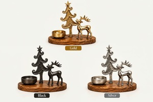 ที่วางเทียนรูปต้นคริสต์มาสและกวาง ฐานไม้ ตกแต่งบ้าน - Product Image 2