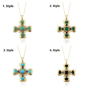 Joyería ligera de ónix negro con colgante de cruz y circonitas, con dijes de perlas, cadena de latón macizo chapada en oro de 18k. - Product Image 2