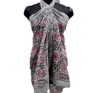 Paréo Sarong 100% Coton Imprimé Floral à la Main, Grande Écharpe de Plage, Cache-Maillot de Bain, Doux, Tendance Femme, Vente en Gros - Product Image 4