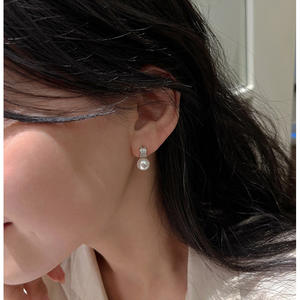 8-10mm Freshwater <b>Pearl</b> <b>Dangle</b> <b>Earrings</b> Exquisite and Unique S925 Pure Silver Zircon Strong Round Light Simple and Elegant - Product Image 3