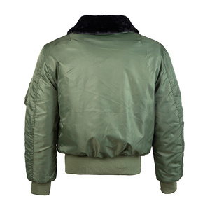 Blouson bomber vert olive pour homme avec col en fausse fourrure, fermeture éclair, manteau d'hiver décontracté, coupe classique, couleur unie, logo sur la manche gauche - Product Image 2