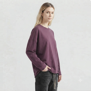 T-shirt Grunge Oversize Femme Effet Usé Coupe Ample Épaules Tombantes Manches Longues Col Rond Tissu Épais - Product Image 6
